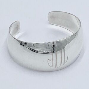 Walker E Hayward Sterling Silver Dome Wide Cuff Bracelet Engraved